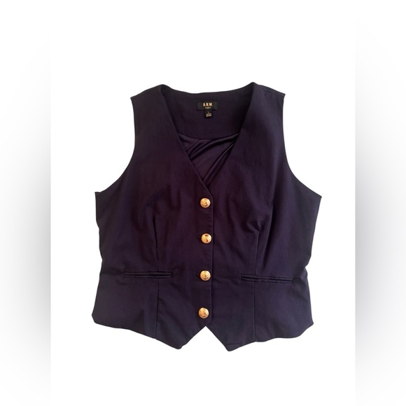 A.U.W. Women's Dark Blue gold Buttoned Vest size large - Picture 2 of 5